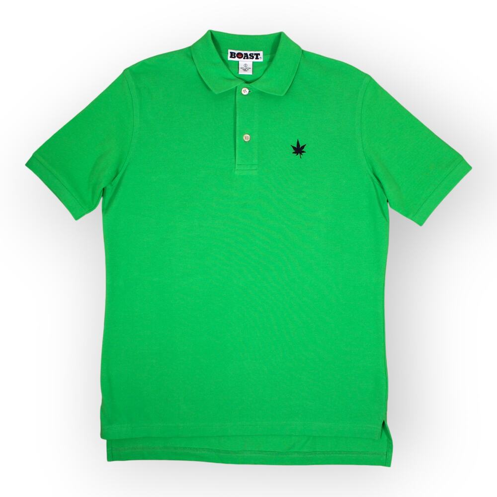 BOAST USA Men Small 1983 Classic Pique Polo Kelly Green Pot Leaf Logo